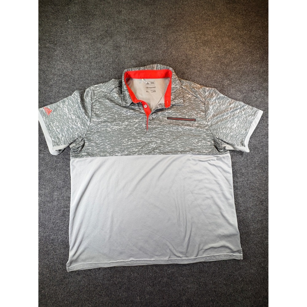Adidas Climacool Mens XL Grey Space Dye Colorblock Short Sleeve Golf Polo Shirt